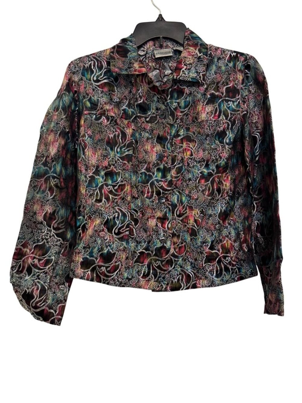 Chicos Metallic Multicolor Button-Down Blouse Size 2